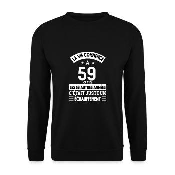 La vie commence à 59 ans - Sweat-shirt Unisexe - noir - Devant - Alina (178cm) & Michal (187cm)