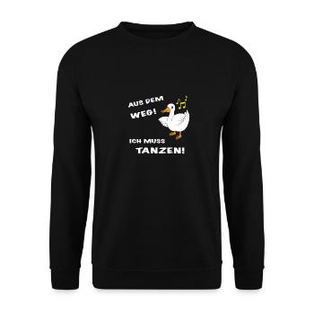 Ente tanzen Spruch Aus dem Weg ich muss tanzen! - Unisex Pullover - Schwarz - Vorne - Alina (178cm) & Michal (187cm)