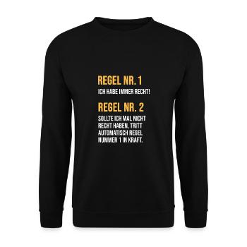 Regel Nr. 1 Ich habe immer recht Funny Lustig Chef - Unisex Pullover - Schwarz - Vorne - Alina (178cm) & Michal (187cm)