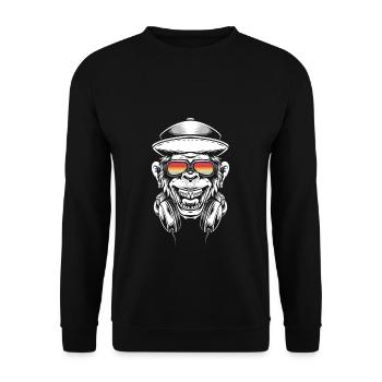 Affe DJ mit Kopfhörer und Sonnenbrille - Unisex Pullover - Schwarz - Vorne - Alina (178cm) & Michal (187cm)