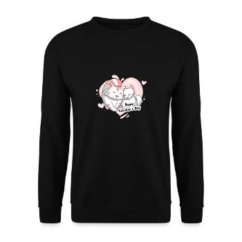 Chat motif Saint-Valentin - Sweat-shirt Unisexe - noir - Devant - Alina (178cm) & Michal (187cm)