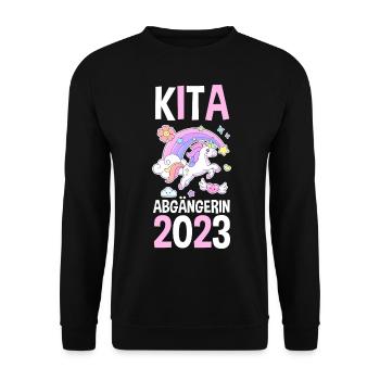 Schulkind 2023 Schulbeginn Einhorn Einschulung - Unisex Pullover - Schwarz - Vorne - Alina (178cm) & Michal (187cm)