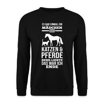 Pferde Pferdeliebhaber Katzenliebhaber Katzen - Unisex Pullover - Schwarz - Vorne - Alina (178cm) & Michal (187cm)