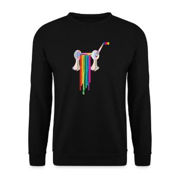 Nudelmaschine mit bunten Nudeln im Regenbogen Stil - Unisex Pullover - Schwarz - Vorne - Alina (178cm) & Michal (187cm)