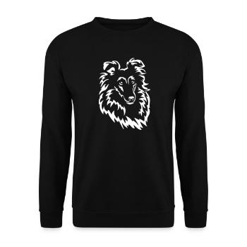 Sheltie Kopf "Black Edition" - Unisex Pullover - Schwarz - Vorne - Alina (178cm) & Michal (187cm)