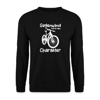 Gegenwind formt Charakter lustiger Fahrradspruch - Unisex Pullover - Schwarz - Vorne - Alina (178cm) & Michal (187cm)