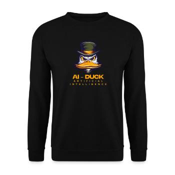Futuristic robot print with AI duck motif - Unisex Sweatshirt - black - Front - Alina (178cm) & Michal (187cm)