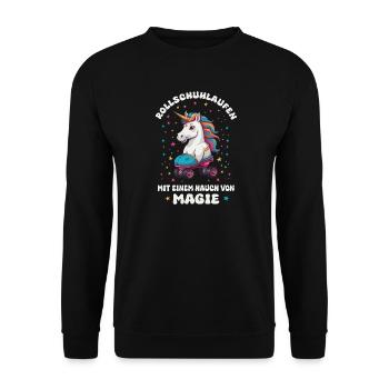 Einhorn Rollschuhlaufen - Unisex Pullover - Schwarz - Vorne - Alina (178cm) & Michal (187cm)