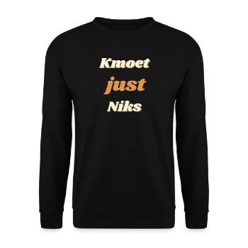 kmoet just niks, Antwerpener Dialekt-Shirts - Unisex Pullover - Schwarz - Vorne - Alina (178cm) & Michal (187cm)
