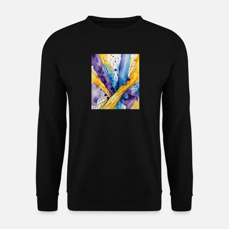 Wasserkolorwirbel Blau Gelb Lila - Unisex Pullover - Schwarz