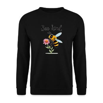 Bee Kind: Cute Bee with Tiny Flower - Unisex Sweatshirt - black - Front - Alina (178cm) & Michal (187cm)