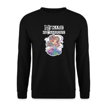 My name is Charlotte 2026 - Sweat-shirt Unisexe - noir - Devant - Alina (178cm) & Michal (187cm)