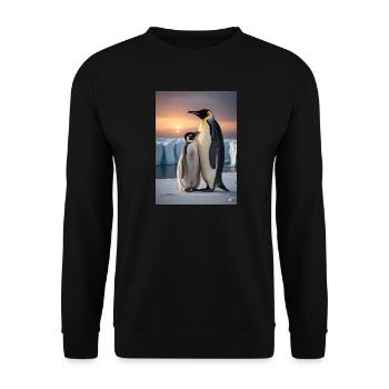 Penguin with cub on floe at the South Pole - Unisex Sweatshirt - black - Front - Alina (178cm) & Michal (187cm)