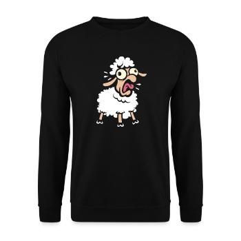 Lustiges verrücktes Schaf - Comic und Cartoon Tier - Unisex Pullover - Schwarz - Vorne - Alina (178cm) & Michal (187cm)