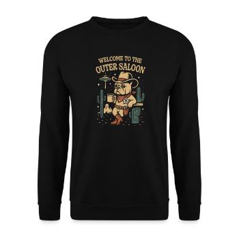 Bulldog Cowboy in Saloon Western Motif - Unisex Sweatshirt - black - Front - Alina (178cm) & Michal (187cm)