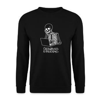 Overworked & Underpaid Skeleton Work Shirt - Unisex Sweatshirt - black - Front - Alina (178cm) & Michal (187cm)