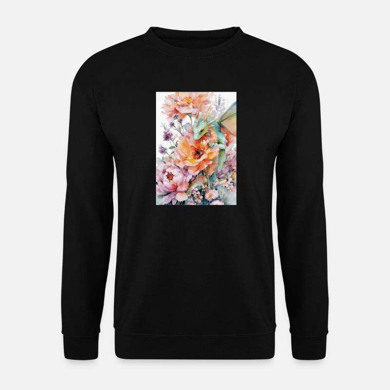 Aquarell-Drachen- und Blumengärten - Unisex Pullover - Schwarz