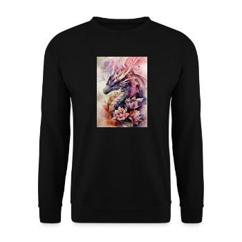 Aquarell Drachen Blumen Fantasie - Unisex Pullover - Schwarz - Vorne - Alina (178cm) & Michal (187cm)
