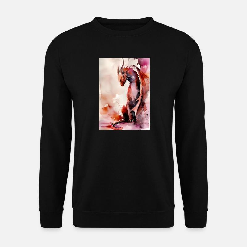 Roter Aquarell-Drache - Unisex Pullover - Schwarz
