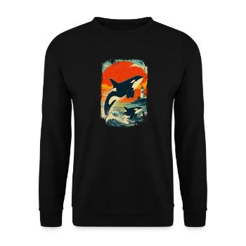 Orca Whale Family Lighthouse Vintage Sunset - Unisex Sweatshirt - black - Front - Alina (178cm) & Michal (187cm)