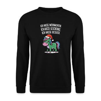 Je déteste Noël Licorne Anti-Noël - Sweat-shirt Unisexe - noir - Devant - Alina (178cm) & Michal (187cm)