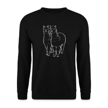 Zwei Alpaka Lama Linien Zeichnung - Unisex Pullover - Schwarz - Vorne - Alina (178cm) & Michal (187cm)