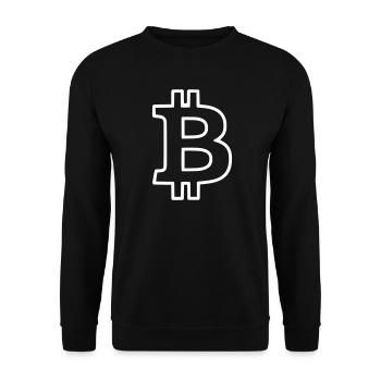 Bitcoin Logo Outline Neon Minimalistisch - Unisex Pullover - Schwarz - Vorne - Alina (178cm) & Michal (187cm)