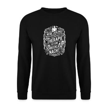 Lieblings-Therapie: Horror-Nacht - Unisex Pullover - Schwarz - Vorne - Alina (178cm) & Michal (187cm)