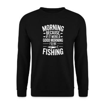 Morgenfisch-Zitat-Abschlag - Unisex Pullover - Schwarz - Vorne - Alina (178cm) & Michal (187cm)