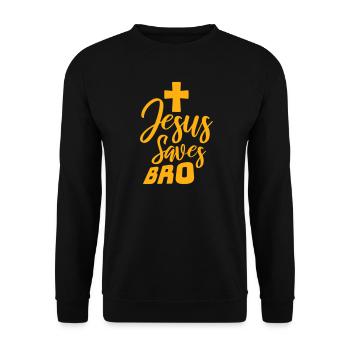 Jesus Saves Bro Funny Religious Saying Faith Logo - Unisex Sweatshirt - black - Front - Alina (178cm) & Michal (187cm)