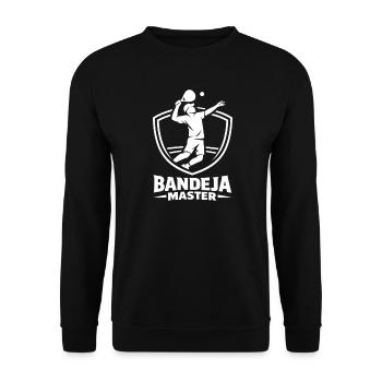 Bandeja Meister Shield Lineart - Unisex Pullover - Schwarz - Vorne - Alina (178cm) & Michal (187cm)