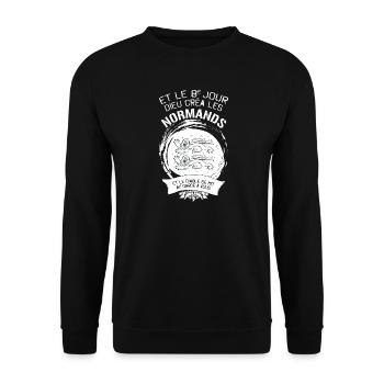 Et Le 8e Jour Dieu Crea Les Normands Et Le Diab... - Sweat-shirt Unisexe - noir - Devant - Alina (178cm) & Michal (187cm)