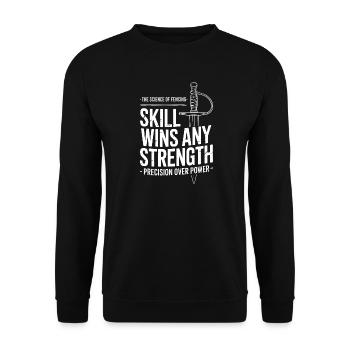 Fechtpräzision: Fähigkeit formt Stärke - Unisex Pullover - Schwarz - Vorne - Alina (178cm) & Michal (187cm)