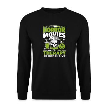 Horror Movies Because Therapy Expensive - Unisex Pullover - Schwarz - Vorne - Alina (178cm) & Michal (187cm)