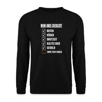 Meine Angel Checkliste Lustiges Angler Motiv mit - Unisex Pullover - Schwarz - Vorne - Alina (178cm) & Michal (187cm)