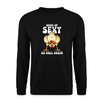 Humor, Chiken-Frauen sagen - Unisex Pullover - Schwarz - Vorne - Alina (178cm) & Michal (187cm)