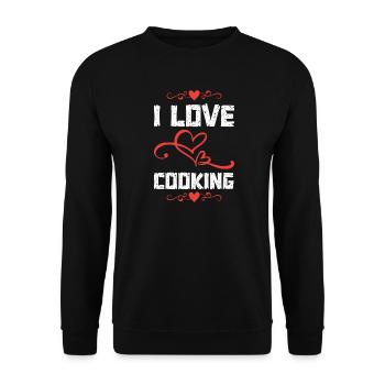 Ich liebe Kochen Herzen - Unisex Pullover - Schwarz - Vorne - Alina (178cm) & Michal (187cm)