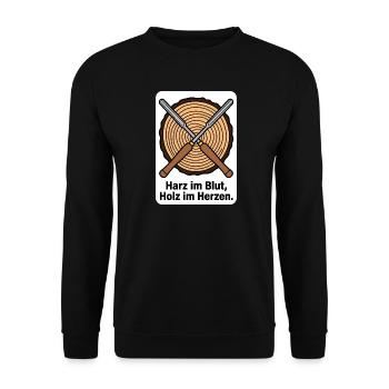 Harz im Blut, Holz im Herzen T-Shirt - Unisex Pullover - Schwarz - Vorne - Alina (178cm) & Michal (187cm)