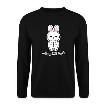 wie geht's? – Hase mit Blume Meme - Unisex Pullover - Schwarz - Vorne - Alina (178cm) & Michal (187cm)