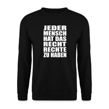 Jeder Mensch hat das Recht Rechte zu haben - Unisex Pullover - Schwarz - Vorne - Alina (178cm) & Michal (187cm)
