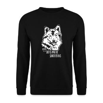 Loved by an Icelandic Sheepdog Hunde Wilsigns - Unisex Pullover - Schwarz - Vorne - Alina (178cm) & Michal (187cm)