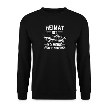 Heimat ist, wo meine Fische strömen - Unisex Pullover - Schwarz - Vorne - Alina (178cm) & Michal (187cm)