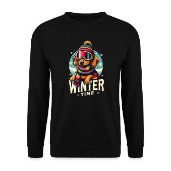 Les chiens de chasse au teckel adorent l’hiver et le chien des neiges - Sweat-shirt Unisexe - noir - Devant - Alina (178cm) & Michal (187cm)