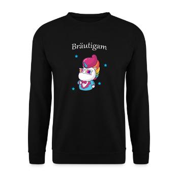 Bräutigam Junggesellenabschied JGA Feier Einhorn - Unisex Pullover - Schwarz - Vorne - Alina (178cm) & Michal (187cm)