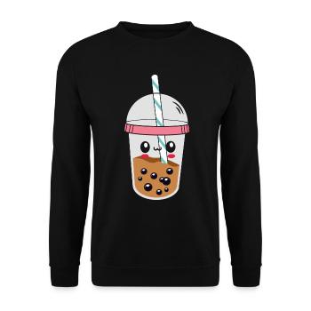 A Funny Kawaii Face Boba Tea Bubble Tea - Unisex Sweatshirt - black - Front - Alina (178cm) & Michal (187cm)