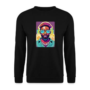 Cool et mystérieux Afro Man avec des lunettes - Sweat-shirt Unisexe - noir - Devant - Alina (178cm) & Michal (187cm)