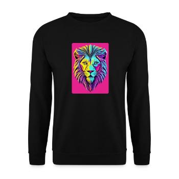 Funky und psychedelisches Löwengesicht - Unisex Pullover - Schwarz - Vorne - Alina (178cm) & Michal (187cm)