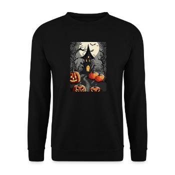 Scary Castle with Bats and Halloween Pumpkins - Unisex Sweatshirt - black - Front - Alina (178cm) & Michal (187cm)