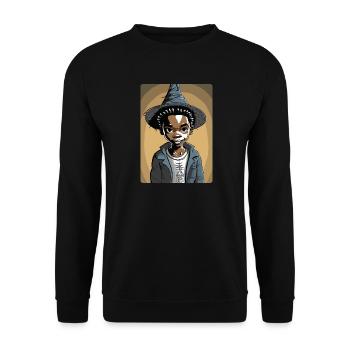Scary Kid Wearing a Witch Hat - Unisex Sweatshirt - black - Front - Alina (178cm) & Michal (187cm)