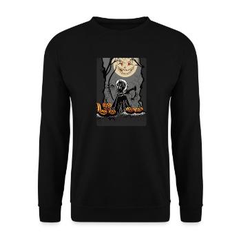 Scary and Mysterious Kid Playing with Pumpkins - Unisex Sweatshirt - black - Front - Alina (178cm) & Michal (187cm)